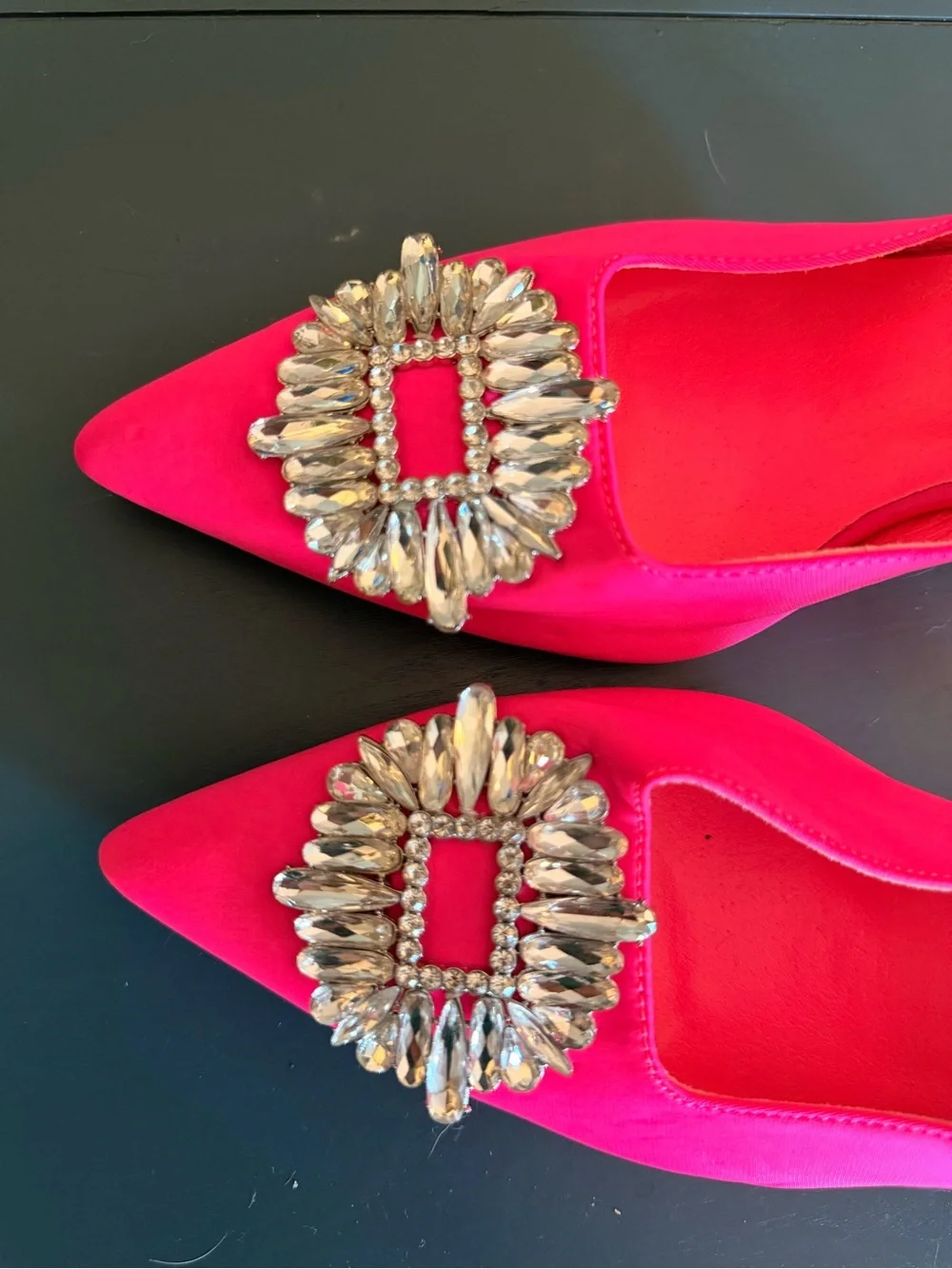Nasty Gal Hot Pink Crystal Embellished Pointed Slingback Heels